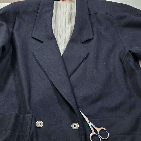 Byblos Vtg Blazer Jacket Womens US 8 Black Wool LS Lined Pockets Retro Chic FLAW - Picture 9 of 16